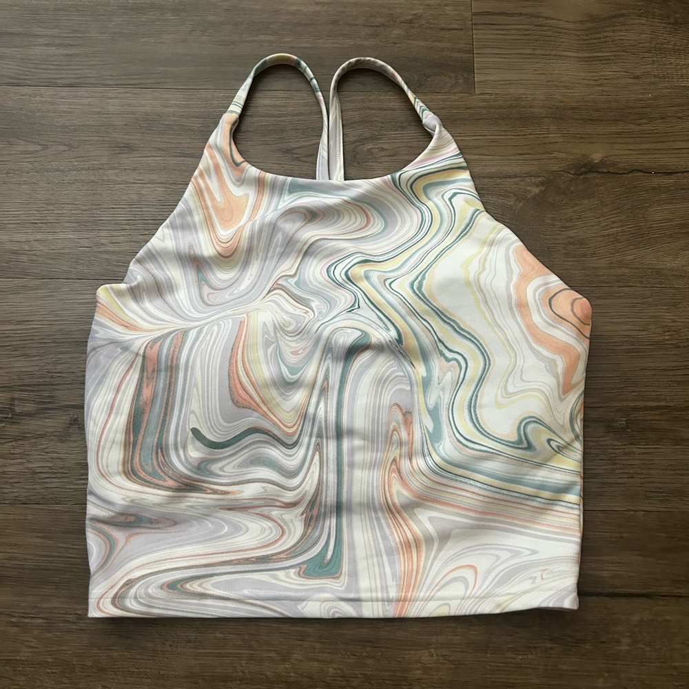 Old Navy Marble Swirl High Neck Crop Tank - White Multi Pastels